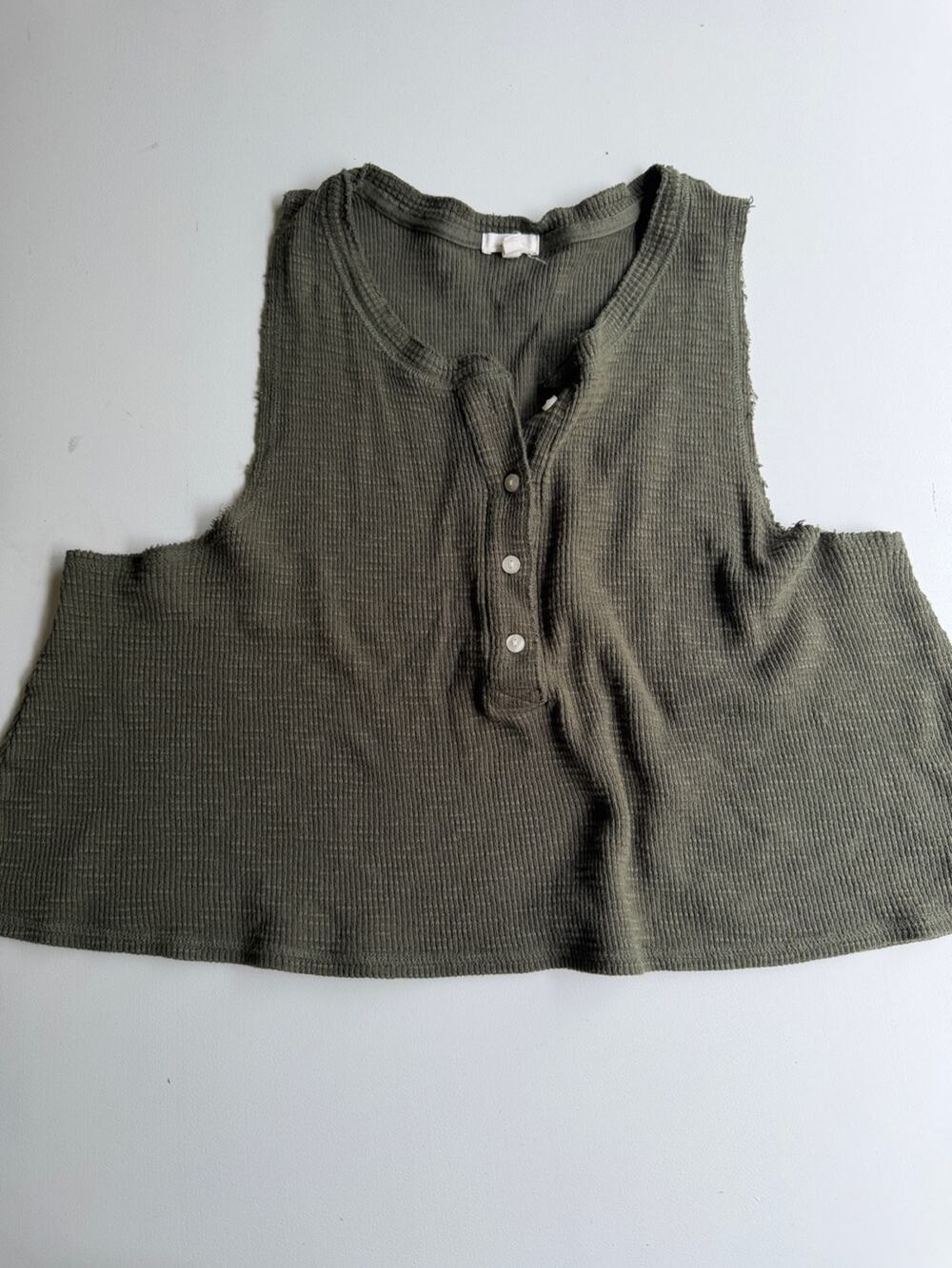 Aerie Unwind Waffle Henley Tank Top Green XL